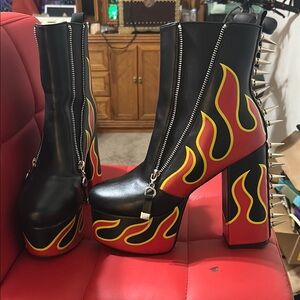 Black and Red Flame Platform Shoes